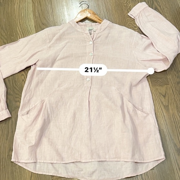 Linen soft pink shirt with front pockets size L made in Italy 100% linen boho K - Picture 3 of 5